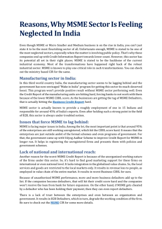 Reasons, Why MSME Sector Is Feeling Neglected In India