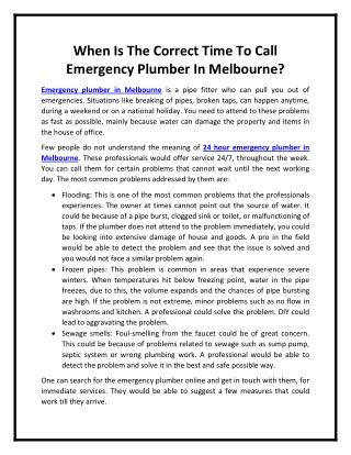 When Is The Correct Time To Call Emergency Plumber In Melbourne?