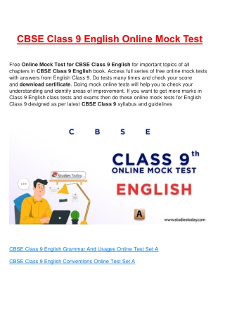 Free Online test for class 9 English all Chapter