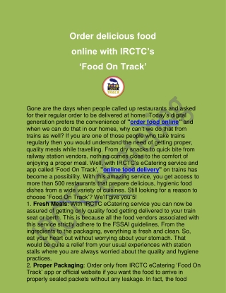 Order delicious food online with IRCTC’s ‘Food On Track’