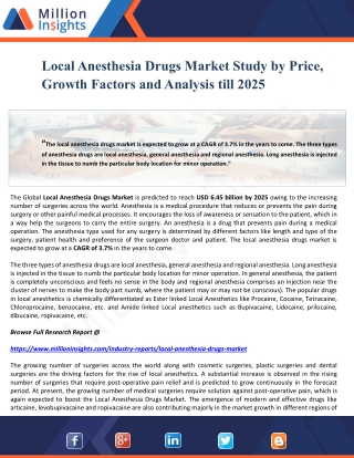 Local Anesthesia Drugs Market Study by Price, Growth Factors and Analysis till 2025