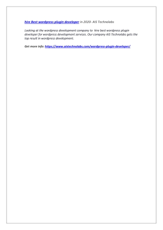hire Best wordpress plugin developer in 2020- AIS Technolabs