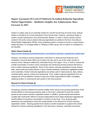 Sodium Reduction Ingredients Market Opportunities Analysis  During Covid-19 Pandemic