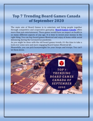 Let us get ready with the brand new trending board games Canada.