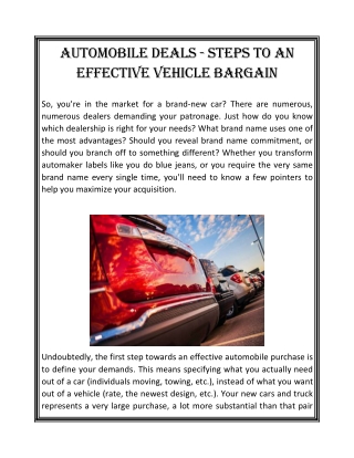 Automobile deals - Steps to an Effective Vehicle Bargain