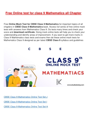 Free Online test for class 9 Mathematics all Chapter