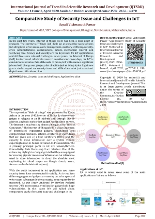 Comparative Study of Security Issue and Challenges in IoT