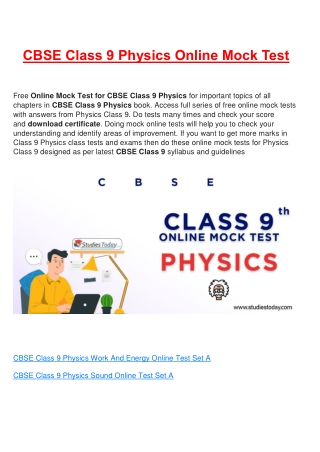 Free Online test for class 9 Physics all Chapter