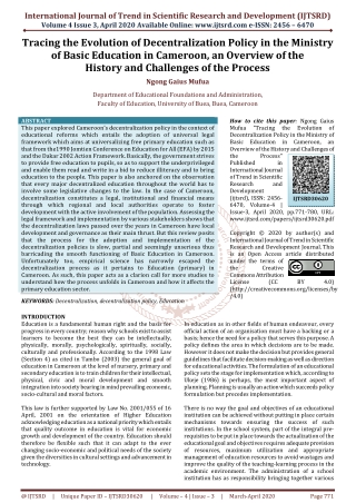 Tracing the Evolution of Decentralization Policy in the Ministry of Basic Education in Cameroon an Overview of the Histo