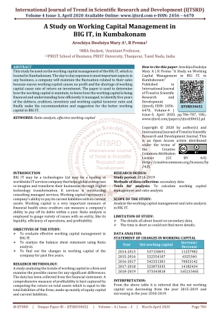 A Study on Working Capital Management in BIG IT in Kumbakonam