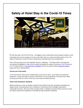 Safety of Hotel Stay in the Covid-19 Times