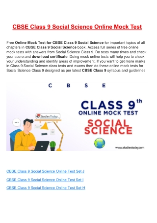 Free Online test for class 9 Social Science all Chapter