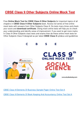 Free Online test for class 9 Other Subjects all Chapter