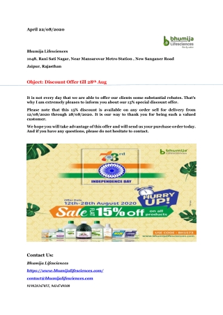 Bhumija Lifesciences: 15% Discount Offer