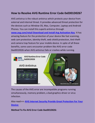 How to Resolve AVG Runtime Error Code 0xE001D026?