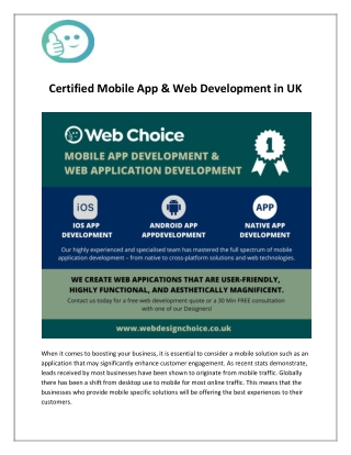 Certified Mobile App & Web Development In UK