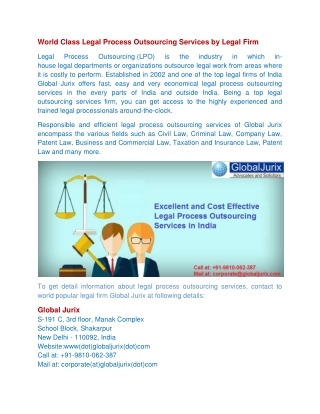 World Class Legal Process Outsourcing Services by Legal Firm