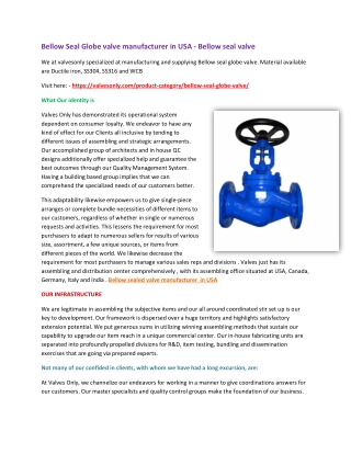 Bellow Seal Globe valve manufacturer in USA - Bellow seal valve