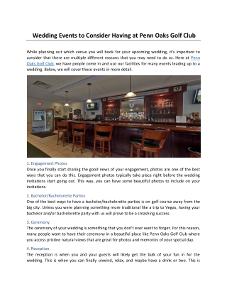 Wedding Events to Consider Having at Penn Oaks Golf Club
