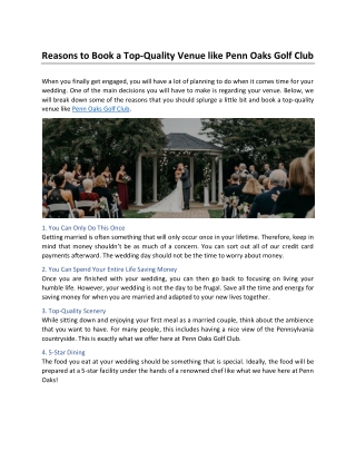 Reasons to Book a Top-Quality Venue like Penn Oaks Golf Club