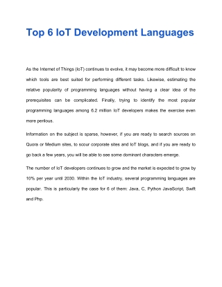 Top 6 IoT Development Languages