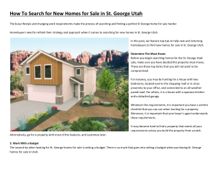How To Search for New Homes for Sale in St. George Utah