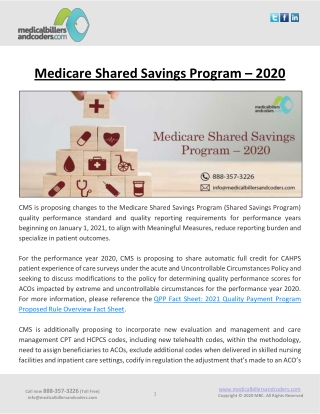 Medicare Shared Savings Program – 2020