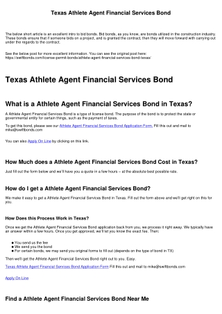 Texas Athlete Agent Financial Services Bond