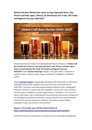 Global Craft Beer Market: Industry Analysis , Application& Forecast to 2020-2027