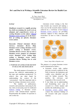 Do’s and Don’ts in writing a scientific literature review for health care research- Pubrica