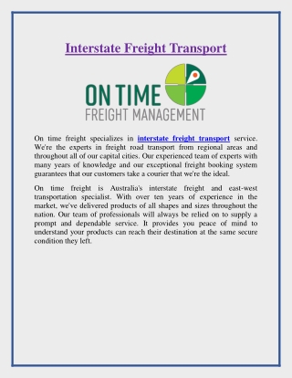 Interstate Freight Transport