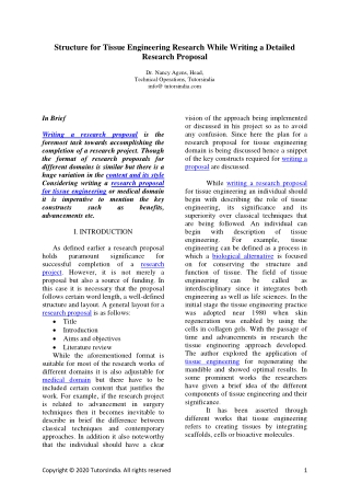 Structure for Tissue Engineering Research while Writing a Detailed Research Proposal- Tutors India