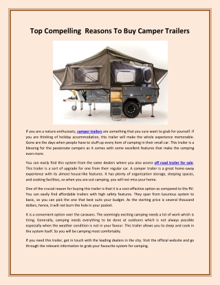 Top Compelling  Reasons To Buy Camper Trailers