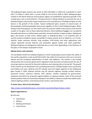 Bulletproof Glass Market Analysis Report (2020 - 2025)