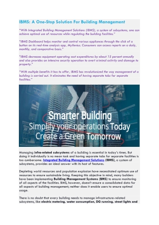 IBMS: A One-Stop Solution For Building Management
