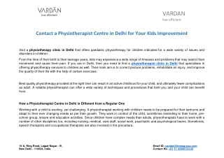 Contact a Physiotherapist Centre in Delhi for Your Kids Improvement