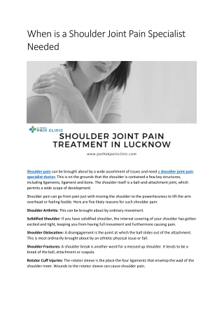 When is a Shoulder Joint Pain Specialist Needed