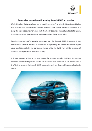 Personalize your drive with amazing Renault KWID accessories