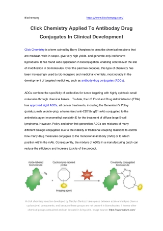 Click Chemistry Applied To Antiboday Drug Conjugates In Clinical Development