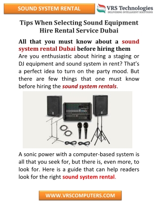 Tips When Selecting Sound System Rental Dubai