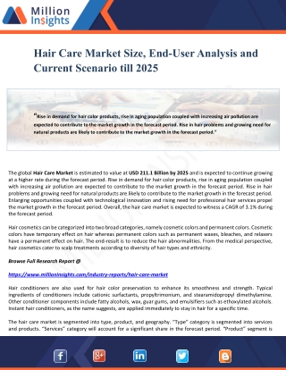 Hair Care Market Size, End-User Analysis and Current Scenario till 2025