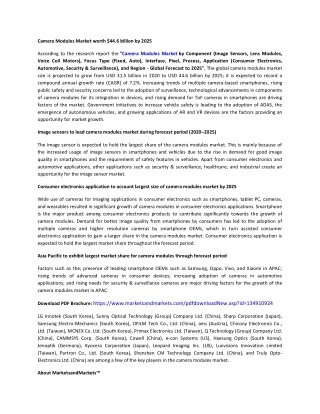 Camera Modules Market | Size, Share, system and Industry Analysis and Market Forecast to 2025 | MarketsandMarkets