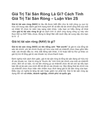 Giá Trị Tài Sản Ròng Là Gì? Cách Tính Giá Trị Tài Sản Ròng - Luận Văn 2S