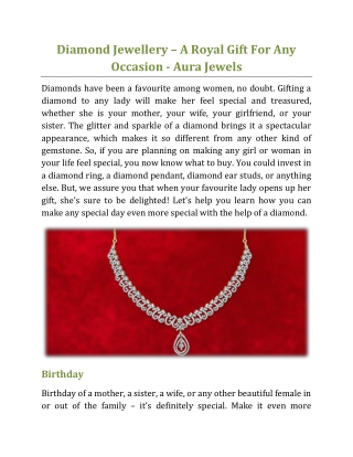 Diamond Jewellery – A Royal Gift For Any Occasion - Aura Jewels