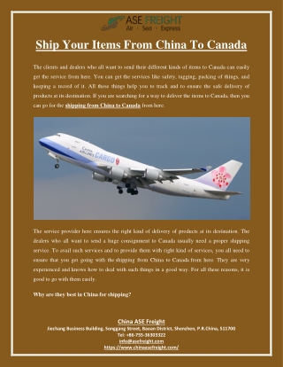 Ship Your Items From China To Canada