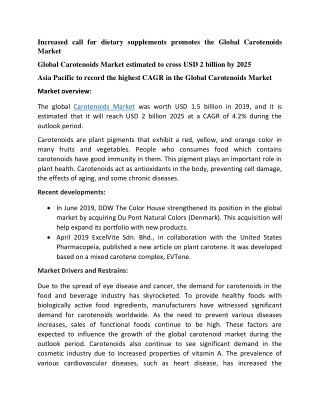 Carotenoids Market Growth and Forecast to 2025