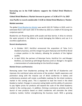 Global Dried Blueberry Market foreseen to garner a CAGR of 5% by 2025