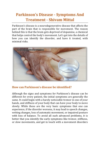 Parkinson’s Disease – Symptoms And Treatment - Dr. Shivam Mittal