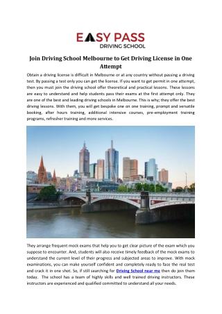 Join Driving School Melbourne to Get Driving License in One Attempt