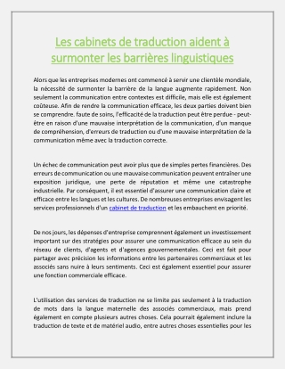 Les cabinets de traduction aident à surmonter les barrières linguistiques